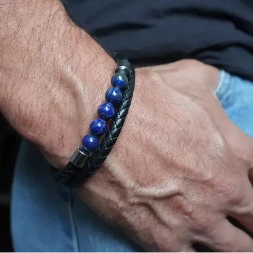 Bracelet double cuir et Lapis-Lazuli – Intuition ancrée