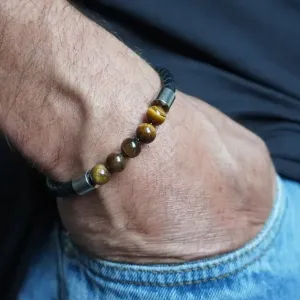 Bracelet cuir et Oeil de Tigre – Protection & Confiance