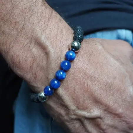 Bracelet Odin Cyanite & Pierre de Lave – Sagesse et ancrage