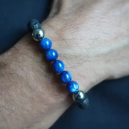 Bracelet Odin Cyanite & Pierre de Lave – Sagesse et ancrage