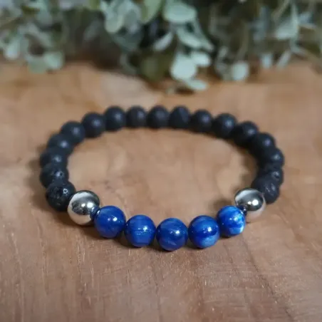 Bracelet Odin Cyanite & Pierre de Lave – Sagesse et ancrage