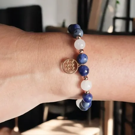 Bracelet Verseau sodalite – quartz rose