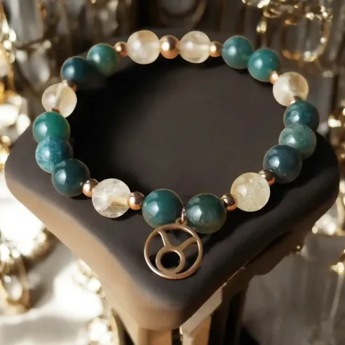 Bracelet Taureau citrine – agate mousse & abondance