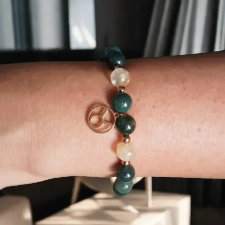 Bracelet Taureau citrine – agate mousse & abondance