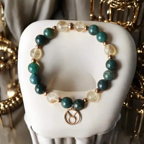 Bracelet Taureau citrine – agate mousse & abondance