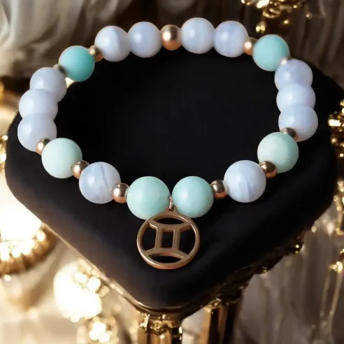 Bracelet Gémeaux calcédoine – aventurine & fluidité mentale