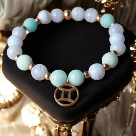 Bracelet Gémeaux calcédoine – aventurine & fluidité mentale