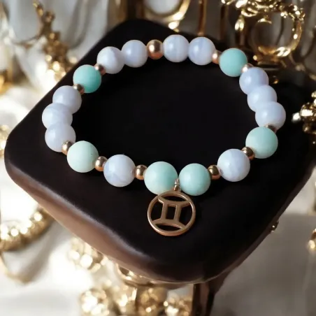 Bracelet Gémeaux calcédoine – aventurine & fluidité mentale