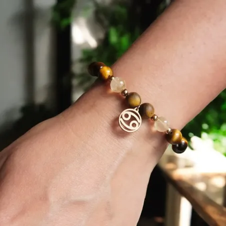 Bracelet Cancer citrine – œil de tigre & stabilité