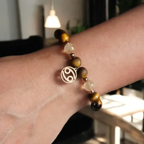 Bracelet Cancer citrine – œil de tigre & stabilité