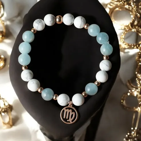 Bracelet Vierge howlite – aigue-marine & calme mental