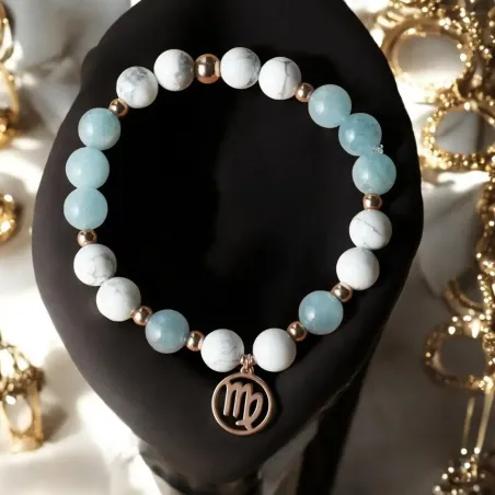 Bracelet Vierge howlite – aigue-marine & calme mental