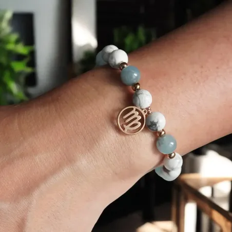 Bracelet Vierge howlite – aigue-marine & calme mental