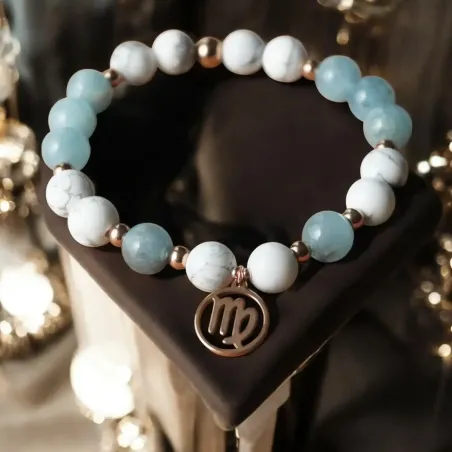 Bracelet Vierge howlite – aigue-marine & calme mental