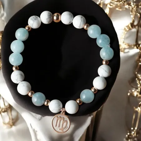 Bracelet Vierge howlite – aigue-marine & calme mental