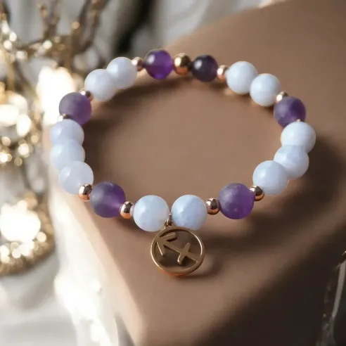 Bracelet Sagittaire calcédoine – améthyste