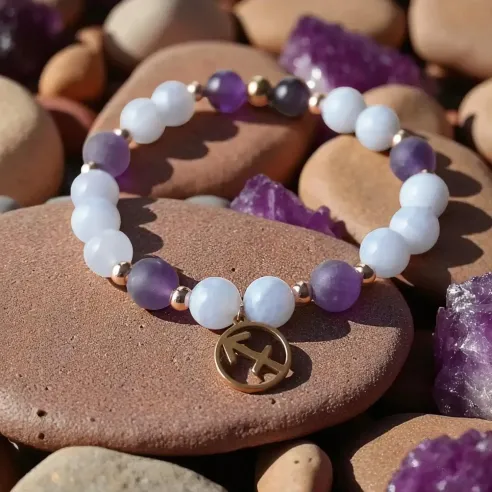 Bracelet Sagittaire calcédoine – améthyste