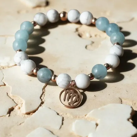 Bracelet Vierge howlite – aigue-marine & calme mental