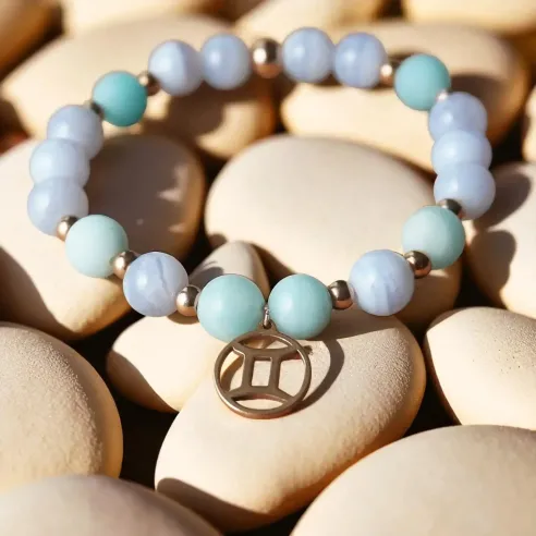 Bracelet Gémeaux calcédoine – aventurine & fluidité mentale