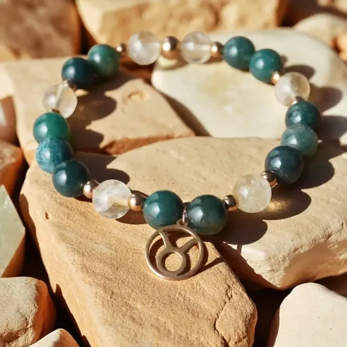 Bracelet Taureau citrine – agate mousse & abondance