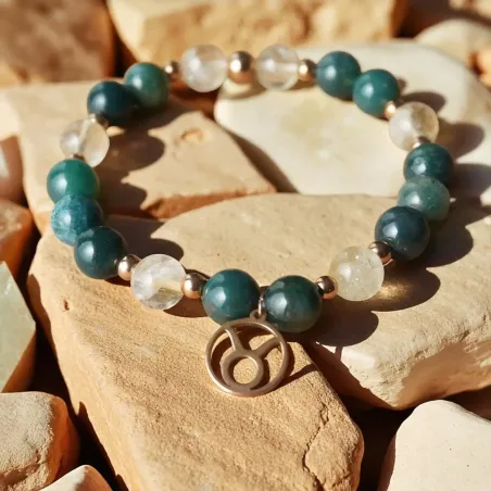 Bracelet Taureau citrine – agate mousse & abondance