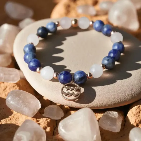 Bracelet Verseau sodalite – quartz rose