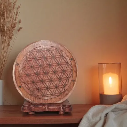 Lampe de sel Fleur de Vie – Lumière purifiante & sacrée