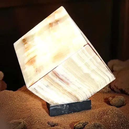 Lampe Cube Onyx Blanc – Sérénité & Lumière pure