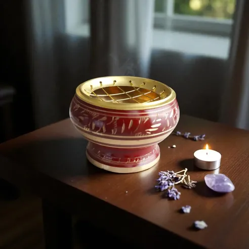 Brûle encens Rouge et Or - Pour les encens en grains