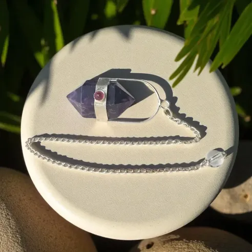 Pendule Damru Améthyste – Intuition et Sérénité Intérieure