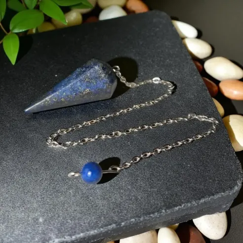 Pendule lapis lazuli hexagonal – radiesthésie & pierre d’intuition