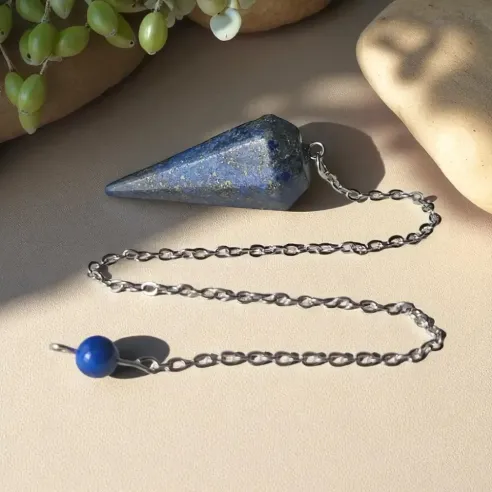 Pendule lapis lazuli hexagonal – radiesthésie & pierre d’intuition