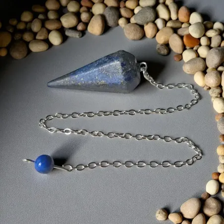 Pendule lapis lazuli hexagonal – radiesthésie & pierre d’intuition
