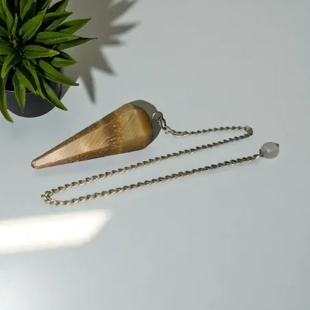 Pendule Facetté en Œil de Tigre – Radiesthésie et Protection