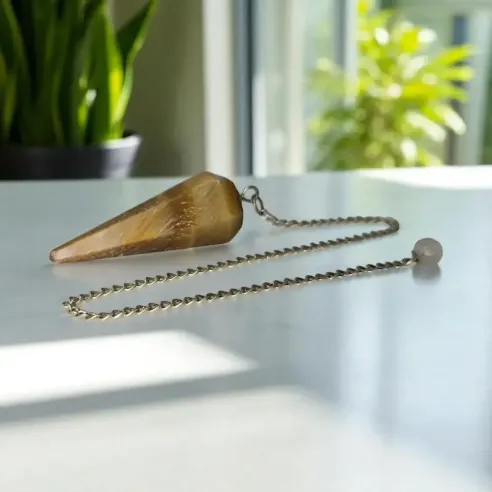 Pendule Facetté en Œil de Tigre – Radiesthésie et Protection