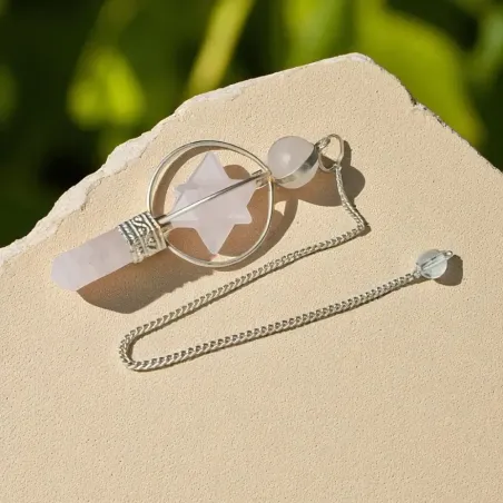 Pendule Merkaba Quartz Rose – Divination douce et spirituelle