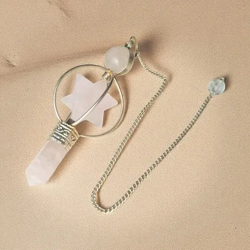 Pendule Merkaba Quartz Rose – Divination douce et spirituelle