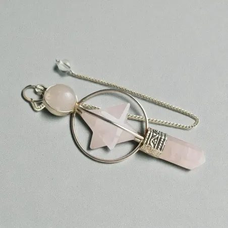 Pendule Merkaba Quartz Rose – Divination douce et spirituelle