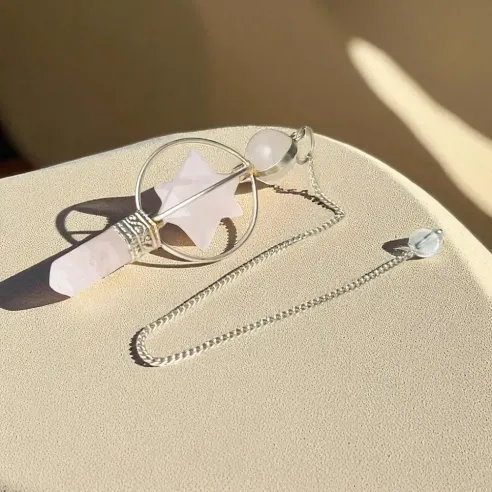 Pendule Merkaba Quartz Rose – Divination douce et spirituelle