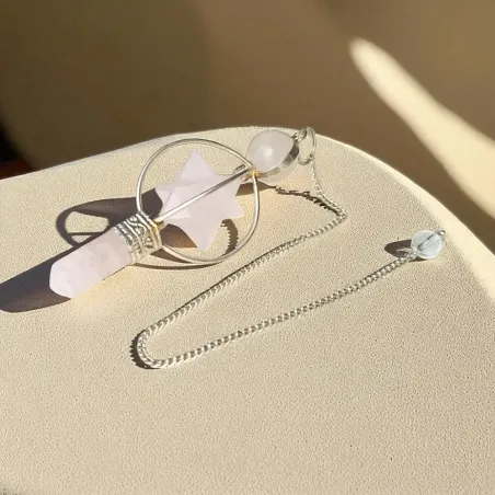 Pendule Merkaba Quartz Rose – Divination douce et spirituelle