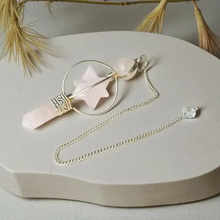 Pendule Merkaba Quartz Rose – Divination douce et spirituelle