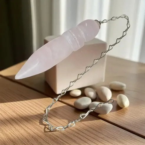 Pendule Égyptien Quartz Rose – Intuition & Énergie du cœur