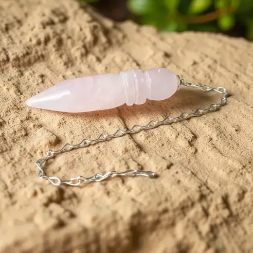 Pendule Égyptien Quartz Rose – Intuition & Énergie du cœur