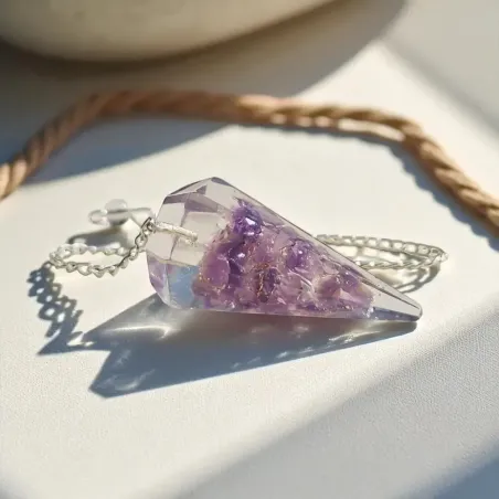 Pendule Orgonite Améthyste – Radiesthésie et protection