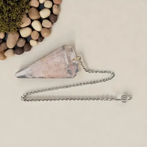 Pendule Orgonite Quartz Rose – Radiesthésie douce et émotionnelle