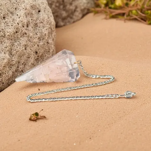 Pendule Orgonite Quartz Rose – Radiesthésie douce et émotionnelle