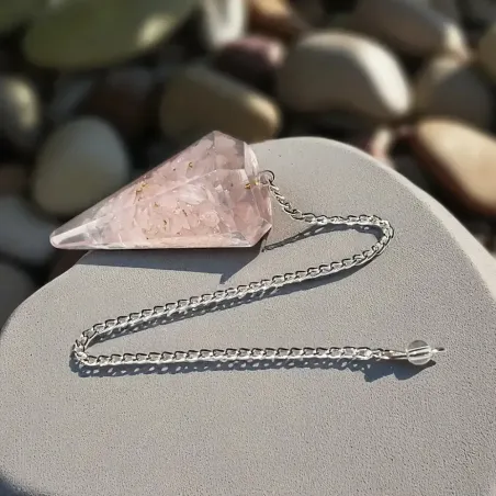 Pendule Orgonite Quartz Rose – Radiesthésie douce et émotionnelle