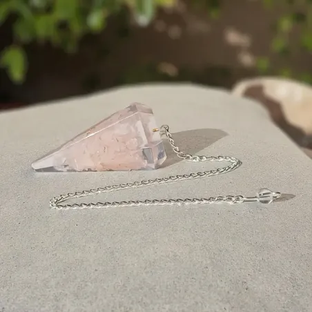 Pendule Orgonite Quartz Rose – Radiesthésie douce et émotionnelle