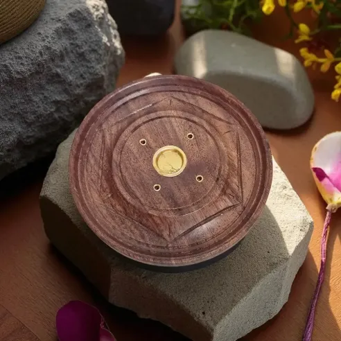 Porte-Encens Rond en Bois – Élégance & Simplicité sacrée