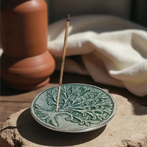 Porte encens métal arbre de vie – Support vert et symbolique